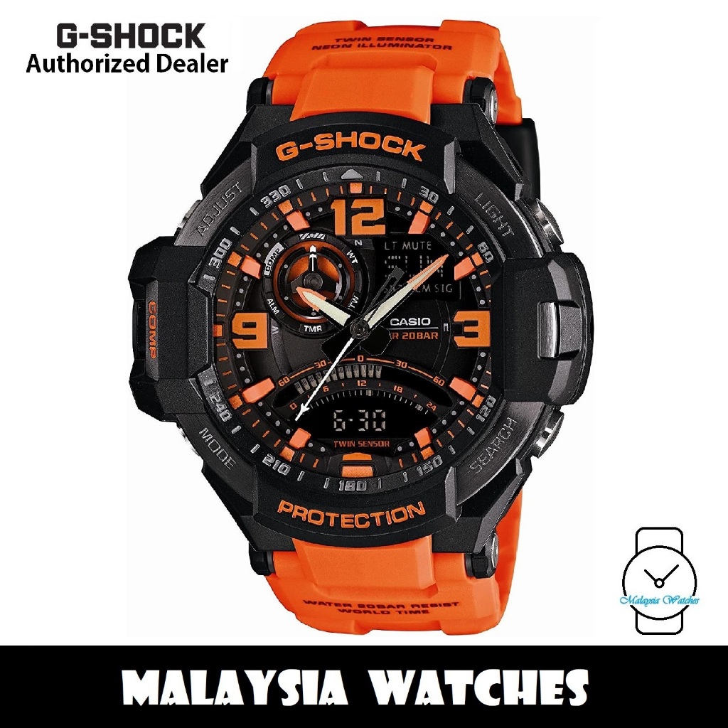 OFFICIAL WARRANTY Casio G Shock GA 1000 4A Gravitymaster Twin Sensor Black Dial Orange Resin Strap Watch GA1000 Shopee Malaysia