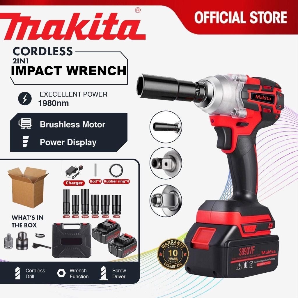 1800N.M Torque Brushless Electric Impact Wrench for Trucks 1/2 Inch Cordless Wrench Driver Tool for Makita 18V Battery