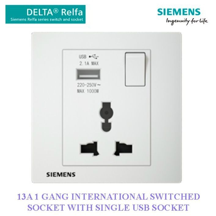 Siemens Delta Relfa Series 13A Switch Socket With USB | Shopee Malaysia