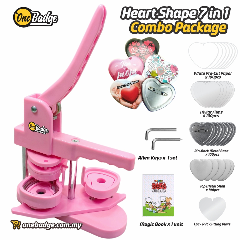 Heart Shape Button Badge Machine | 7 in 1 Package Love Shape Maika ...