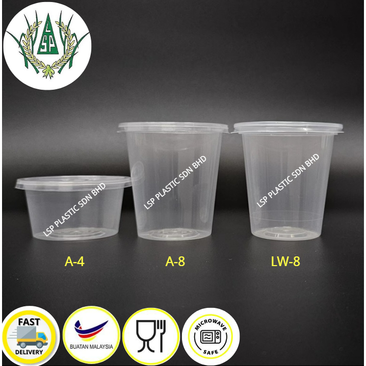Bekas Dadih Tebal / Bekas Dadih Keras 4oz 8oz PP Round Container 100pcs ...