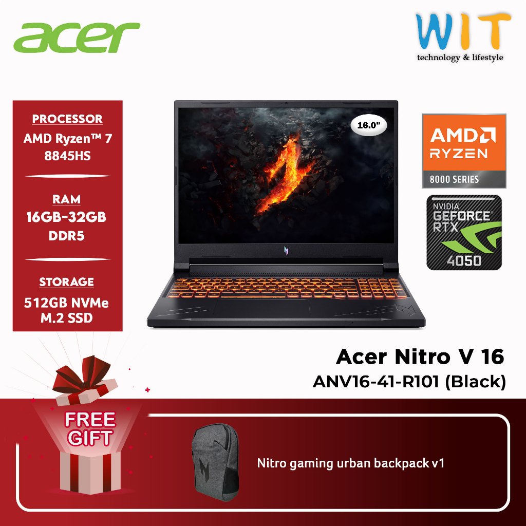 Acer Nitro V16 ANV16-41-R101 (AMD Ryzen 7-8845HS/16GB-32GB RAM/512GB ...