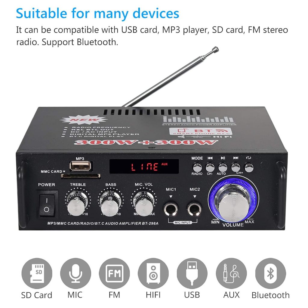 AV-298BT Bluetooth Amplifier HiFi Stereo Amplifier, eSynic Stereo ...