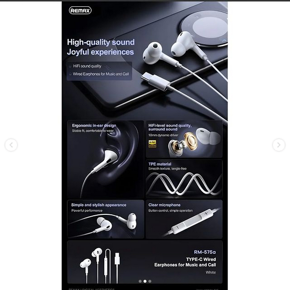 EARPHONE ~ REMAX RM-575/RM-575A/RM-575I HIFI AUDIO WIRED EARPHONE WITH ...