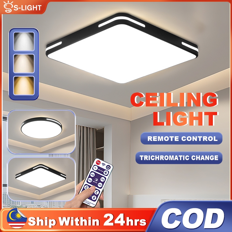 Cilicic | Lampu Siling Bulat Moden Hitam | 3 Warna Cahaya, Remote, 36W ...