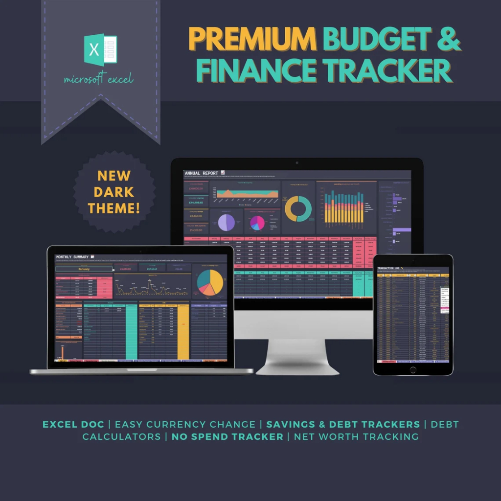 EXCEL DARK THEME Premium Budget & Finance Tracker Budget Spreadsheet ...