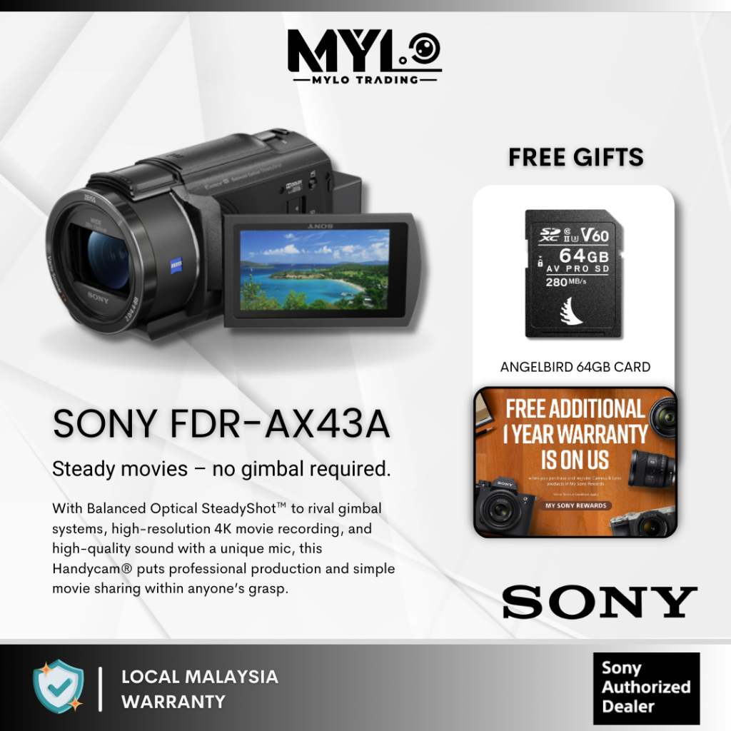 Sony FDRAX43A AX43 A & AX43 4K UHD Handycam Camcorder Value Package