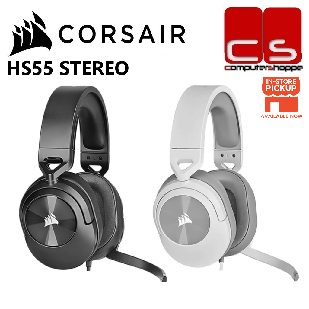 Corsair HS55 STEREO Wired Gaming Headset - Carbon/White | Shopee Malaysia