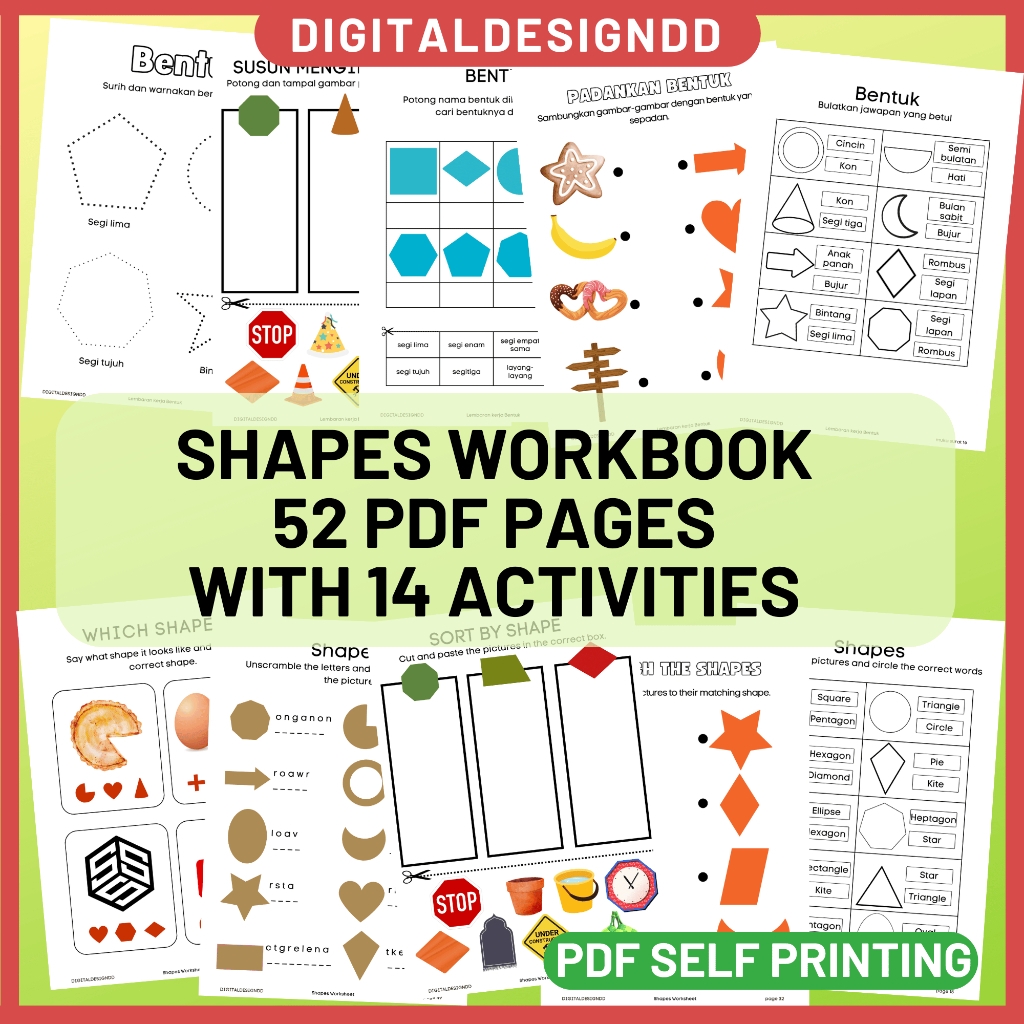 Shapes pdf worksheet for toddler preschool Lembaran kerja latihan ...