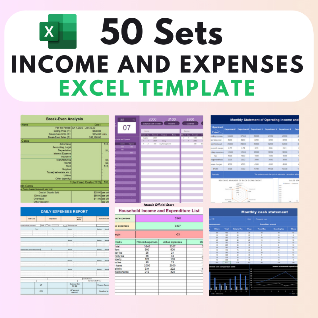 🔥INSTANT🔥 50 Sets Income and Expenses Excel Template : Bookkeeping ...