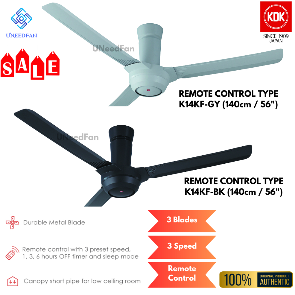 KDK K14KF-GY / K14KF-BK KIPAS SILING CEILING FAN 3 BLADES WITH REMOTE ...