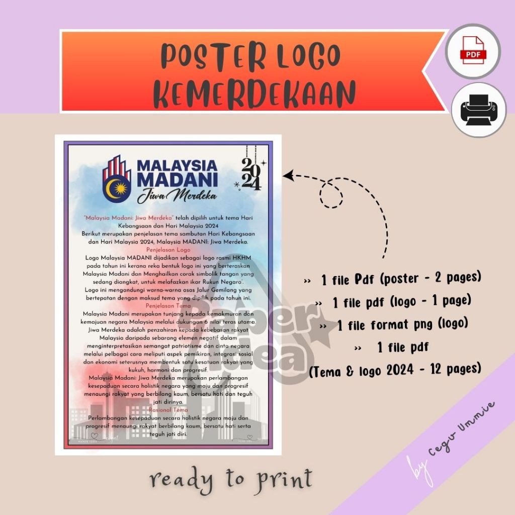 Poster Logo Dan Tema Kemerdekaan HKHM 2024 Malaysia Madani Softcopy Pdf