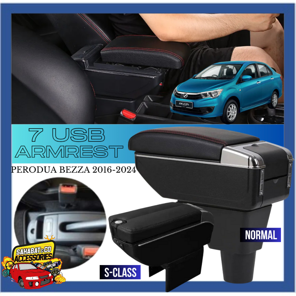Perodua Bezza 2016-2024 USB ARMREST ADJUSTABLE 7 CHARGING PORT WITH RED ...