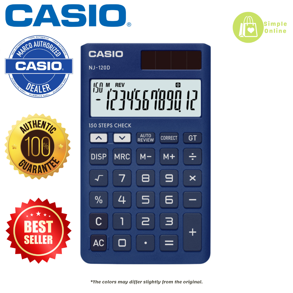 Genuine Casio NJ 120D BU Blue 150 Steps Check Correct Portable Colourful Calculator 2 way power solar battery Shopee Malaysia