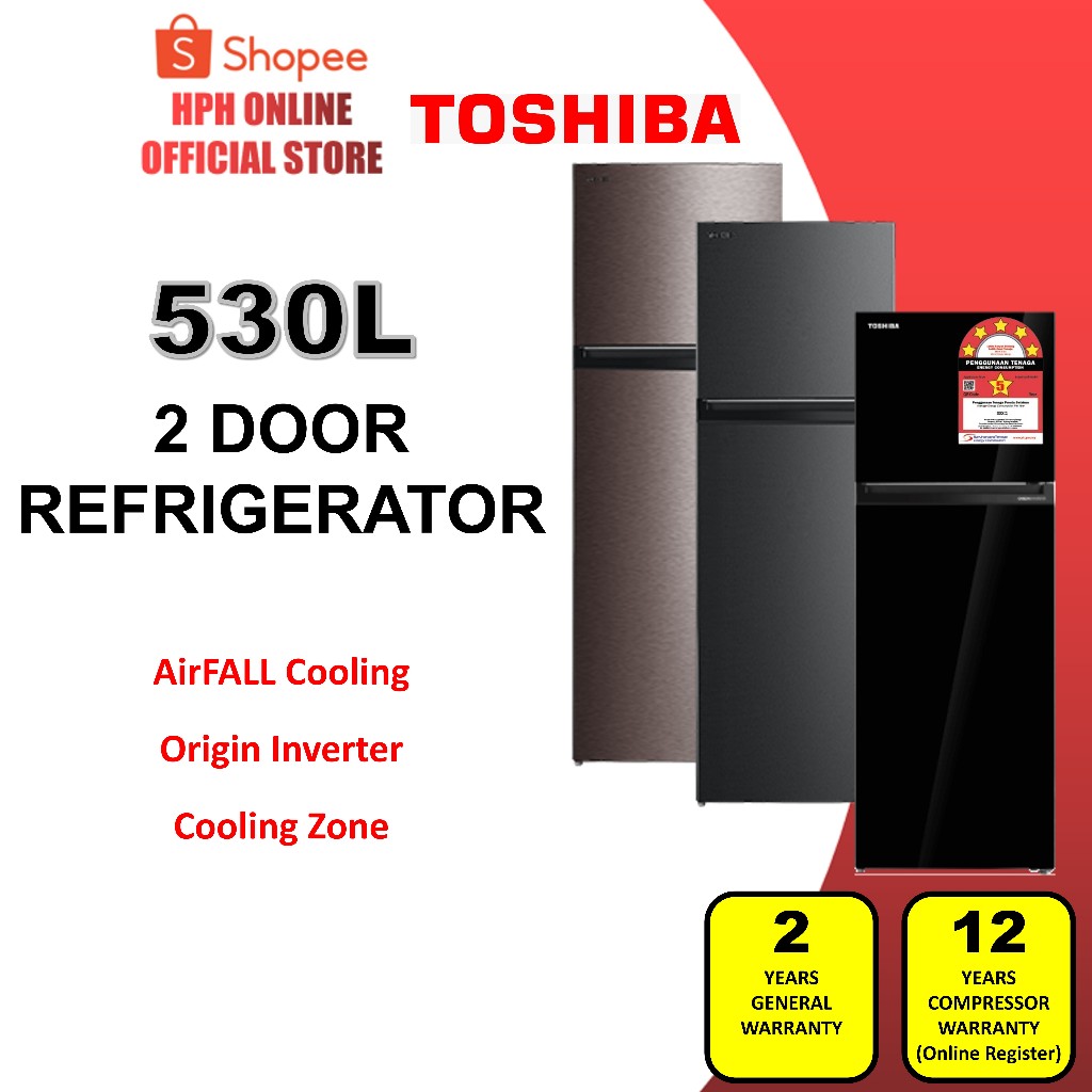 Toshiba 2 Door Refrigerator Fridge (220L-530L) GR-RT230WE / GR-RT559WE ...