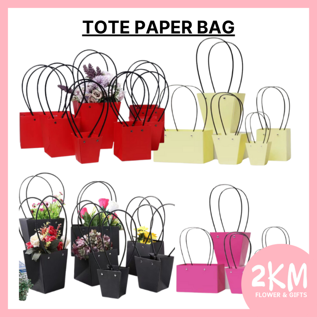 Dajkiuy Kraft Paper Flower Gift Bags, Brown Bouquet Bags Box With Handle, Small Black Paper Carrier Tote Bags Waterproof Lining Floral Arrangements Party Fa