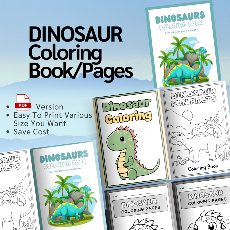 [PDF] Dinosaur Coloring Book, Colouring Pages, Kindergarten Tools, Kids ...