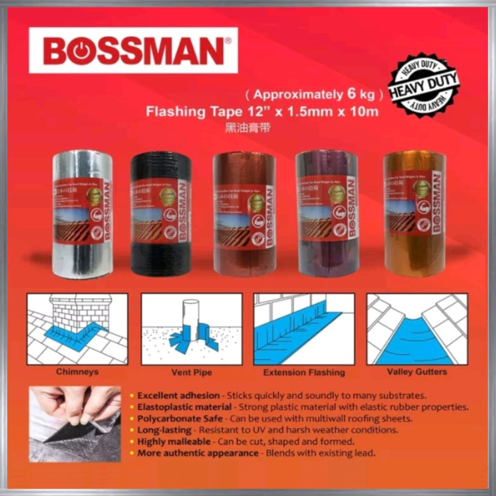 Bossman TAPE Dry Fix Roof Bitumen Flash Band 300MM x 10M | Shopee Malaysia