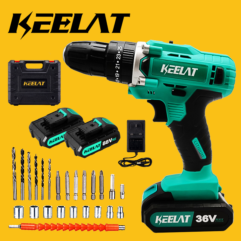 KEELAT KCD004 36V Cordless Drill Impact Hammer Drill Set Hand Drill ...