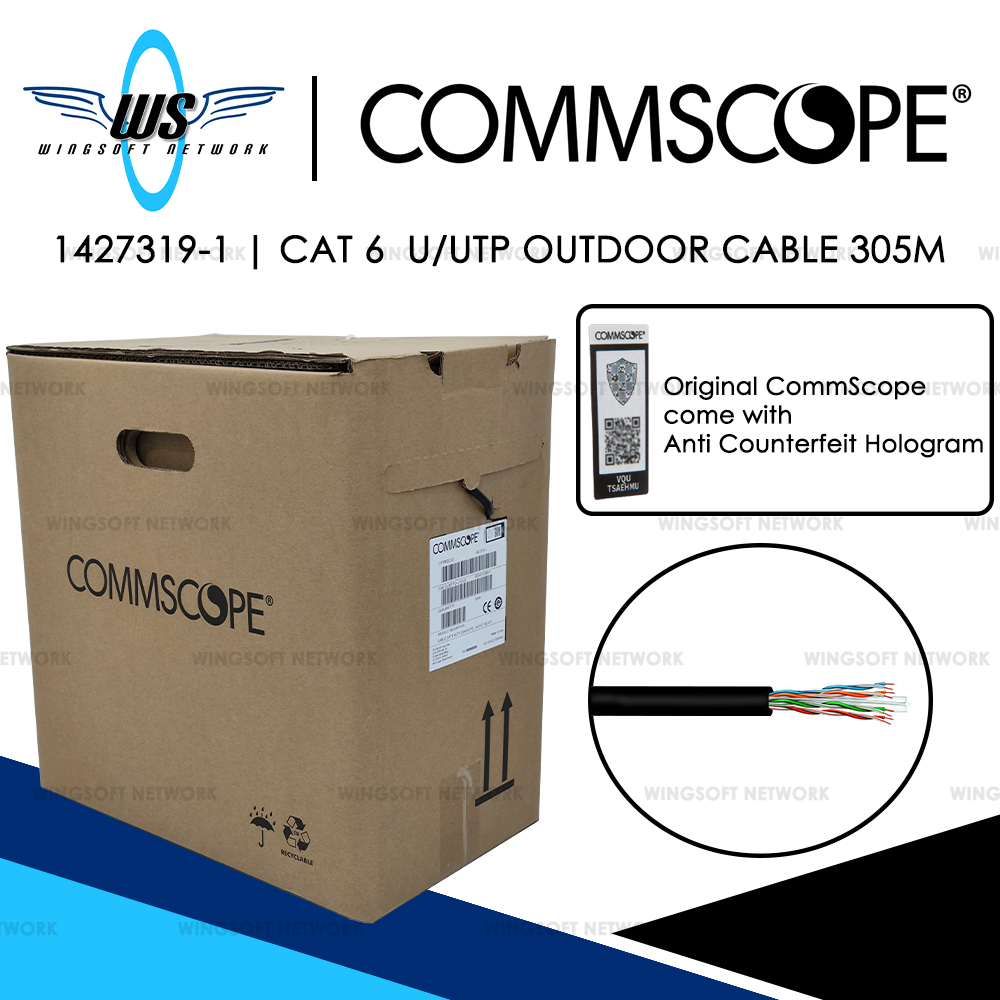 Original Commscope® Cat6 U/UTP Outdoor Cable, Black Jacket, 4 Pair ...