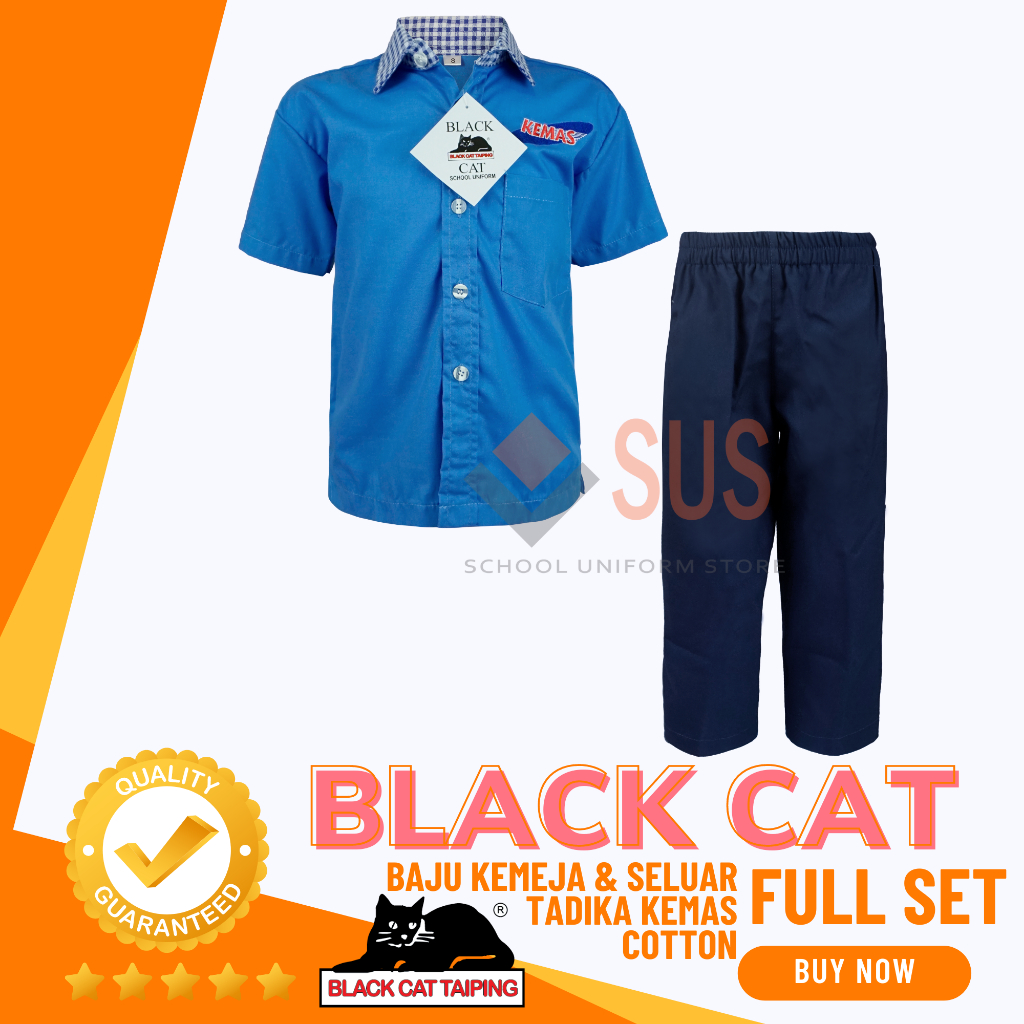 Kemeja Tadika Kemas And Seluar Tadika Kemas Cottonblack Cat Bc027