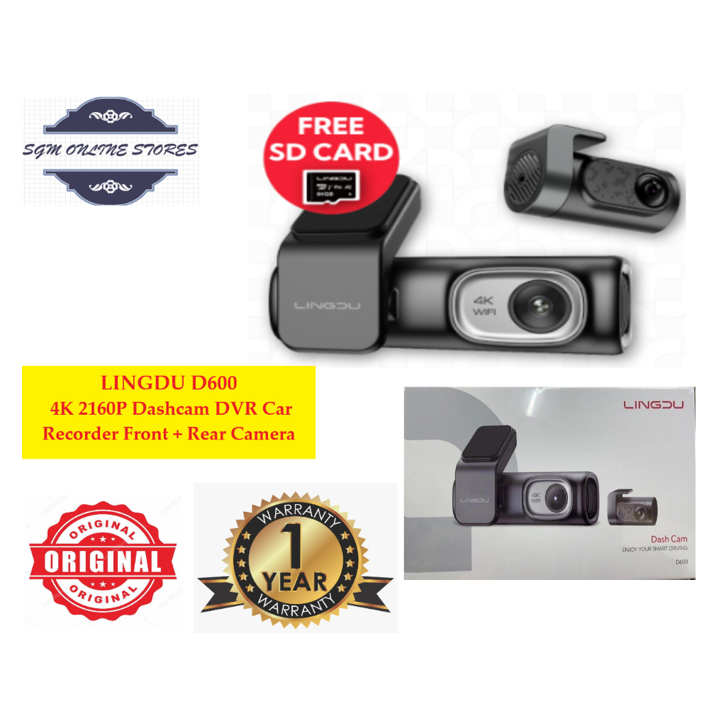 LINGDU D600 4K 2160P Dashcam DVR Car Recorder Front + Rear Camera GPS ...