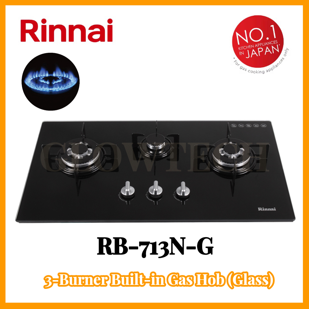 RINNAI RB-713N-G/RB713NG 3-Burner Tempered Glass Built in Hob JAPAN ...