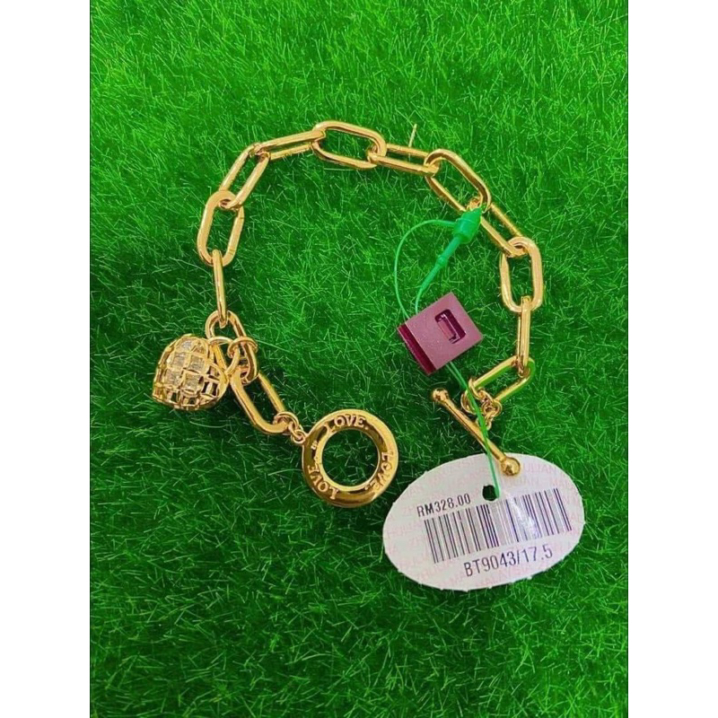 🔥🔥RANTAI TANGAN PAPERCLIP LOVE GANTUNG DIAMOND EMAS RANTAI TANGAN