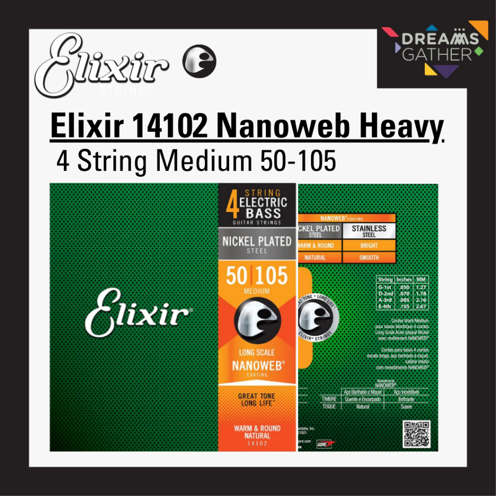 ELIXIR/E20-14102 Nanoweb Heavy Long Scale Electric Bass Strings 050-105 ...