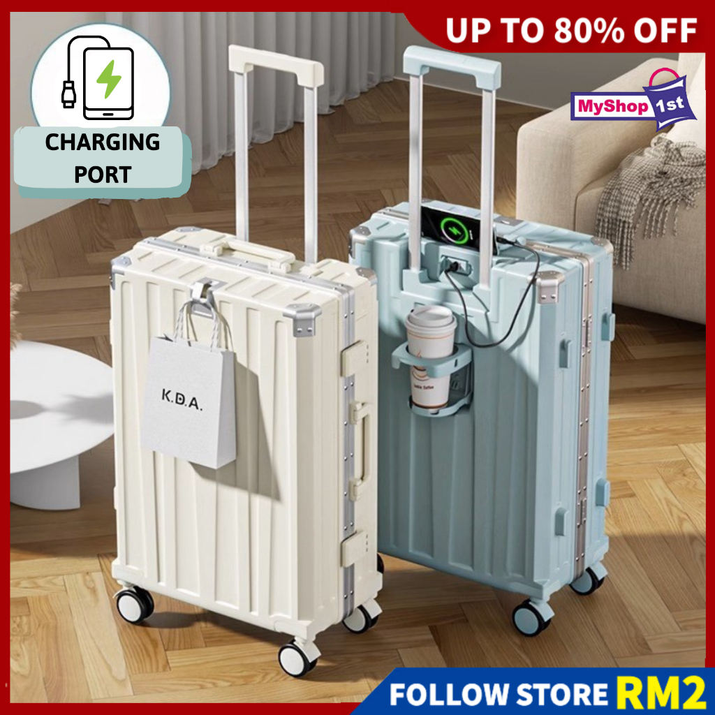 [PREMIUM] Luggage with Cup Holder USB Charging Port Suitcase Hand Carry