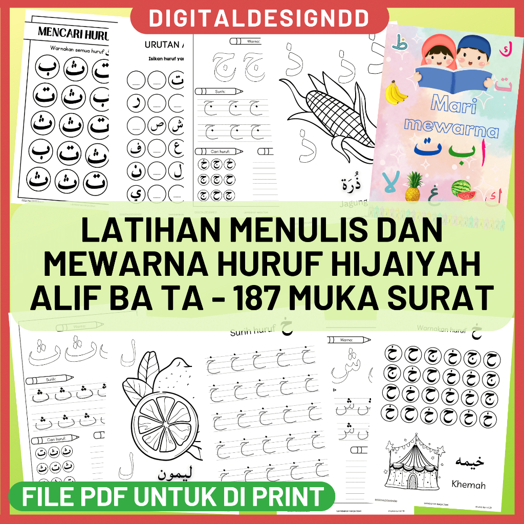 PDF: Latihan menulis huruf hijaiyah alif ba ta dan mewarna Jawi