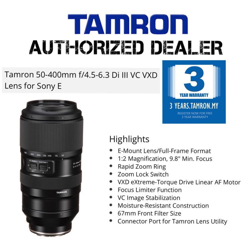 (TAMRON OFFICIAL)TAMRON 50400mm F/4.56.3 Di III VC VXD Lens for Sony