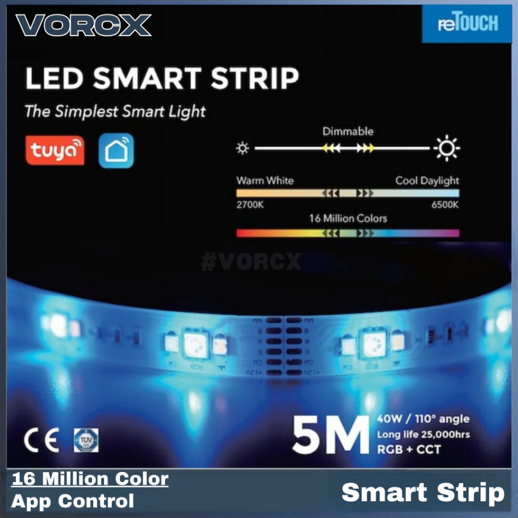 RT 5Meter 24V LED Smart Strip Controllable Phone App Tuya 16million ...