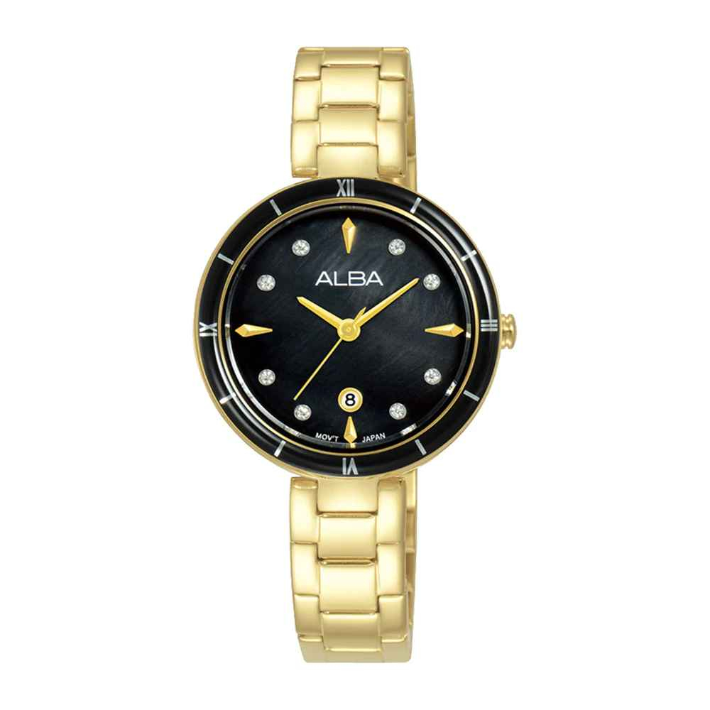 ALBA WOMEN S WATCH VJ22 X384 BLACK GOLD