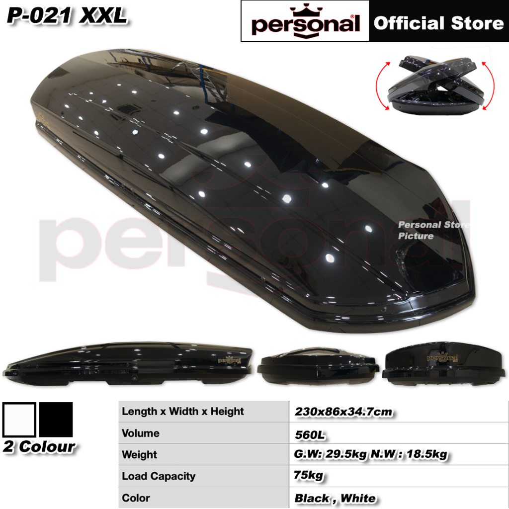 PERSONAL P021 Car Roof Box PC Material (XXL , XL Size) Glossy Color Slim Cargo Roofbox Carrier