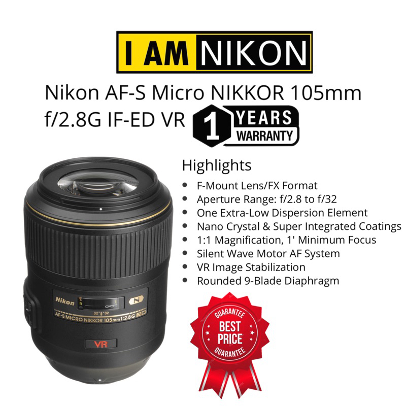 Nikon AF-S VR micro 105mm F/2.8 lens original | Shopee Malaysia