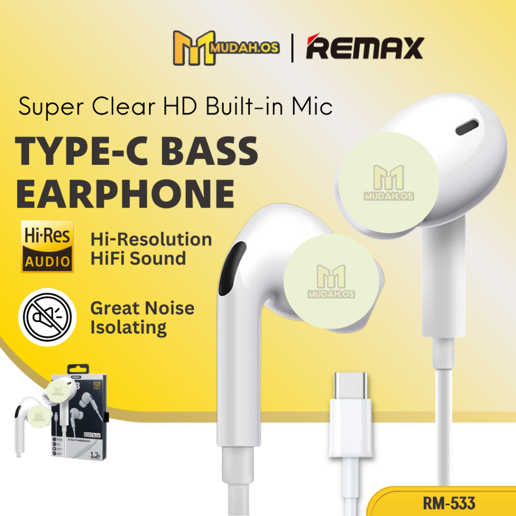 REMAX Earphone Digital Type C Bass Original Android RM-533A Wired In ...