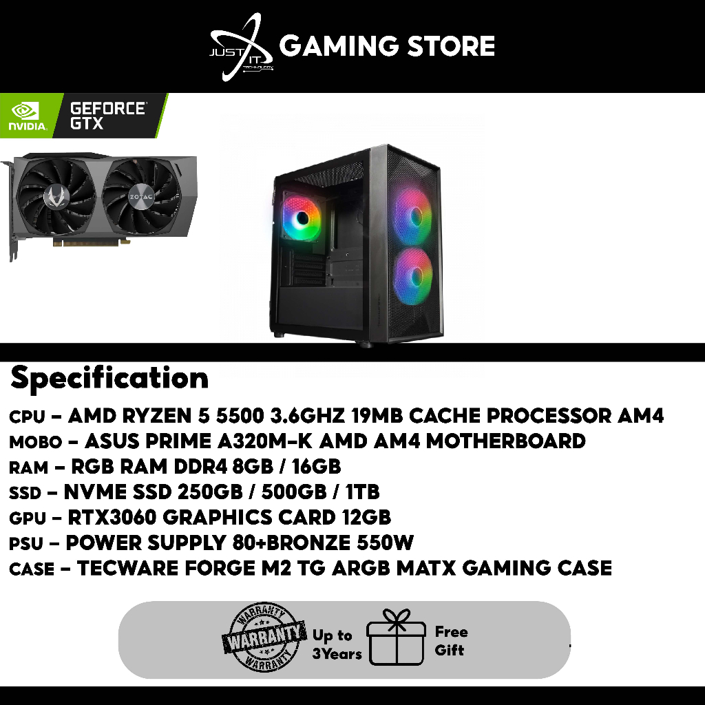 PC PACKAGE GAMING PC RTX3060 12GB GDDR6 GAMING PC ( 12400F 13400F ...