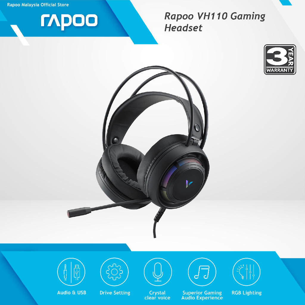 Rapoo VH110 Illuminated 3.5mm Audio & USB Port Gaming Headset with