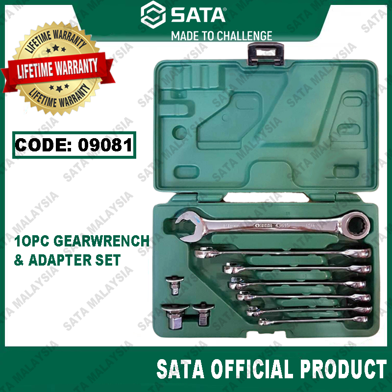 SATA 10Pc. Gearwrench & Adapter Set 1/4" 3/8" 1/2" Double Ratcheting