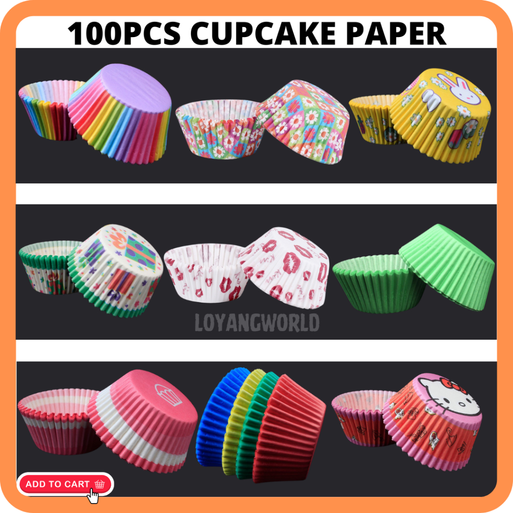 (100pcs) Cup Cake Paper Cup Muffin OilProof Paper Cake Rainbow