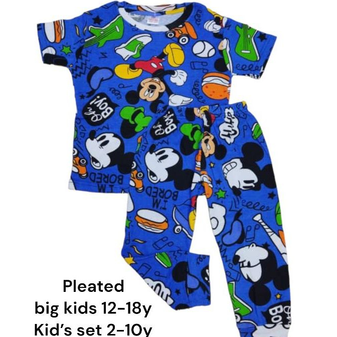 Pyjamas Mickey FashionMart Kids Big Baju Tidur Budak Pleated Boy Short