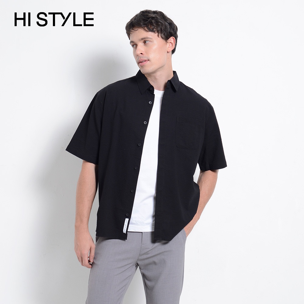 Hi Style Men Oversized Short Sleeve Shirt - Black HSI310052 | Shopee ...
