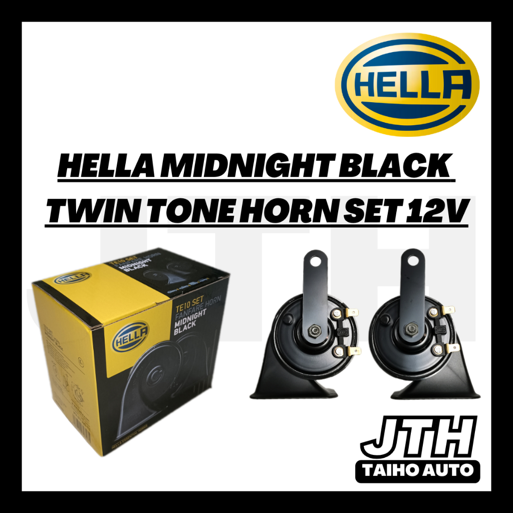 HELLA 12V Midnight Black Twin Tone Fanfare Horn - 3FH 011 225 111 Car Horn  Car Accessories Hon Kereta Horn Kereta
