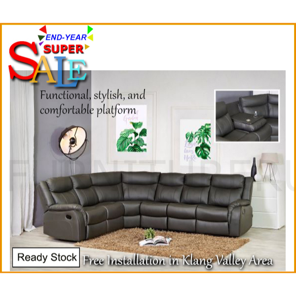 End Year Sale! Geraldine Half Leather Reclining Sectional Sofa with