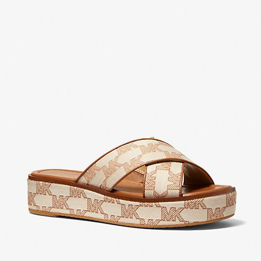 MK Indira Logo Jacquard Platform Slide Sandal in Brown | Shopee Malaysia