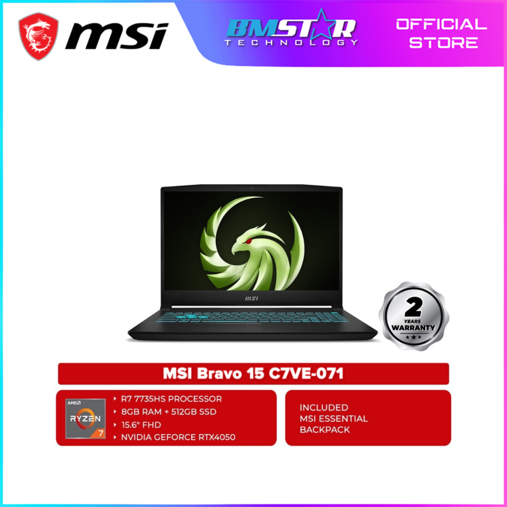 MSI Bravo 15 C7VE-071MY (Ryzen7-7735HS/8G/512GSSD/RTX4050-6GD6/15.6"FHD ...