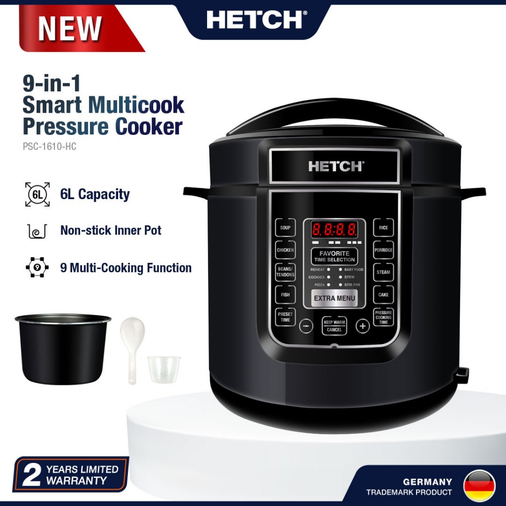 HETCH 9in1 Smart MultiCook Pressure Cooker & Rice Cooker (1000W/6L