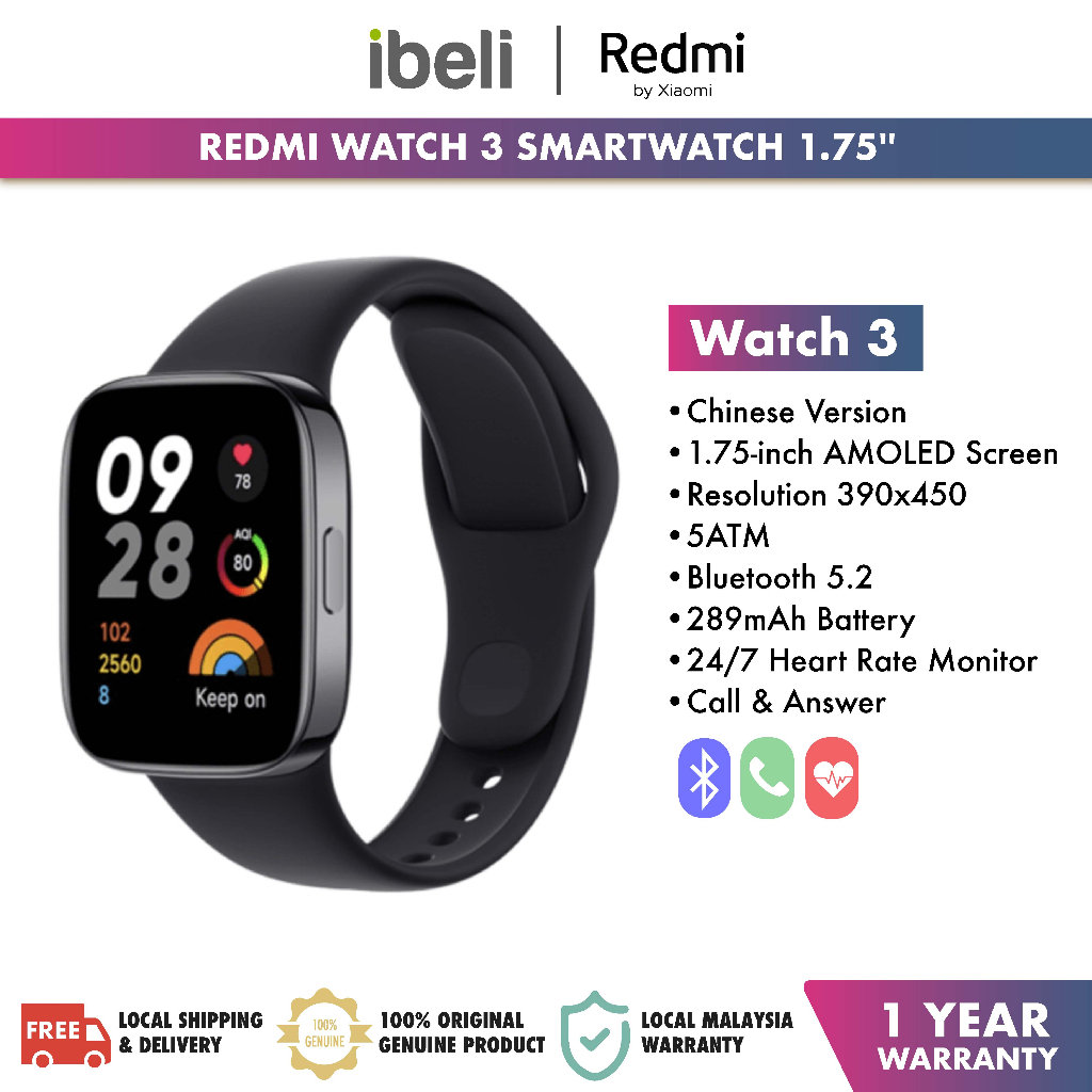 Xiaomi Redmi Watch 3 Smartwatch 1.75'' AMOLED Screen 121 Sport Modes  M2215W1