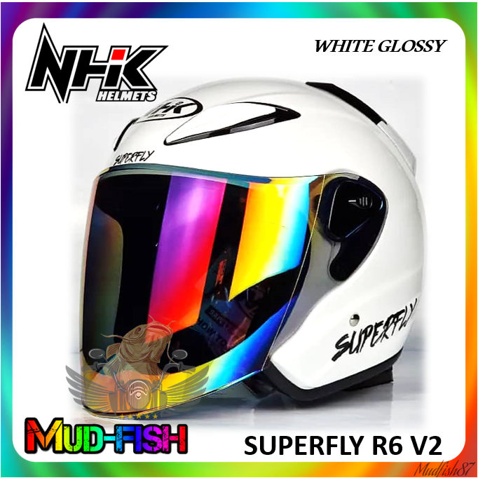TOPI KELEDAR NHK R6 V2 SUPERFLY HELMET (GLOSSY PEARL WHITE) | Shopee ...
